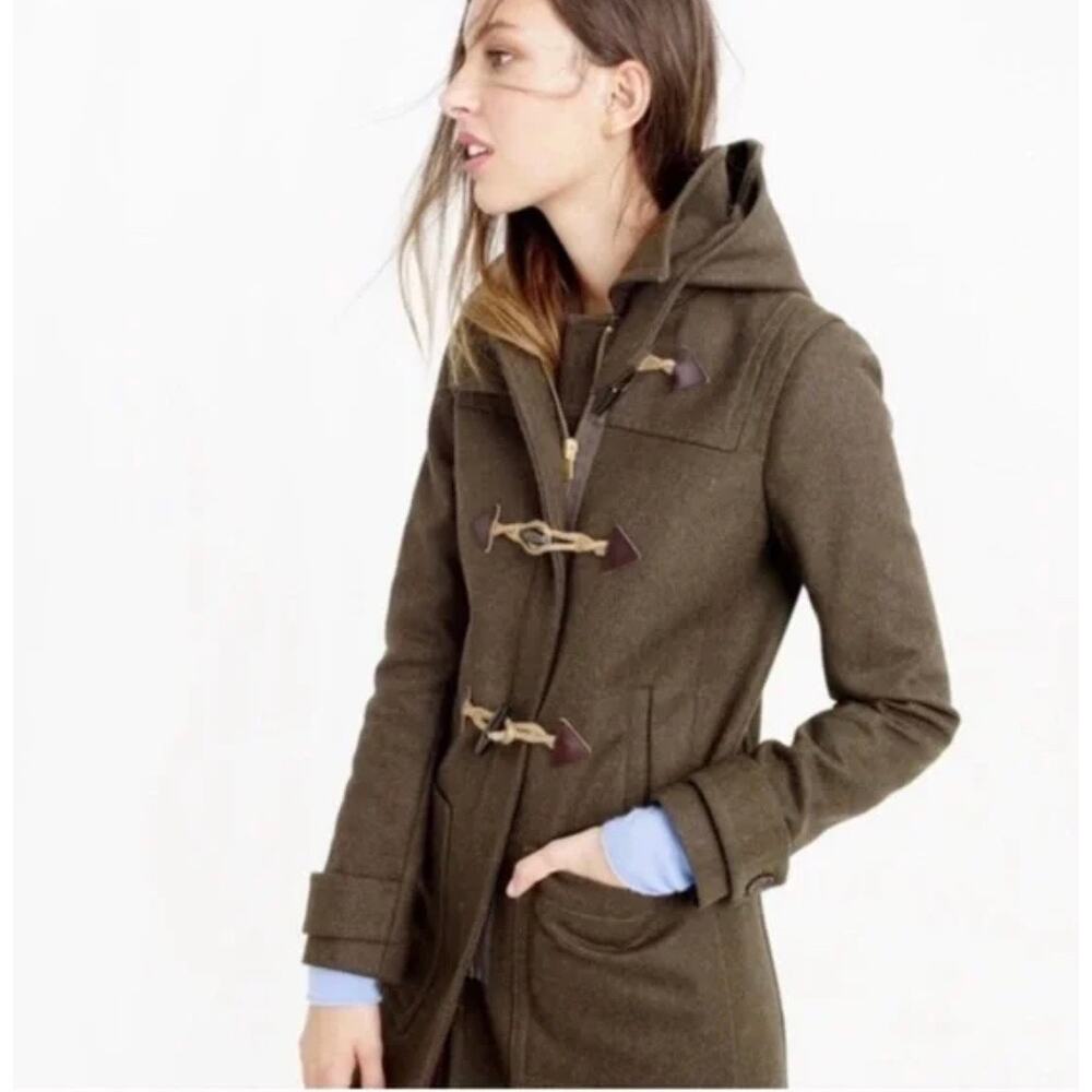 J.CREW Melton‎ Wool Designer Italy Forest Army Green Toggle Long Coat Jacket 0
